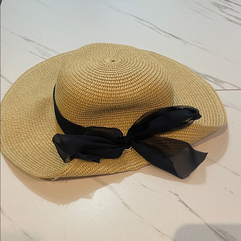 Straw Hat with Blue Ribbon